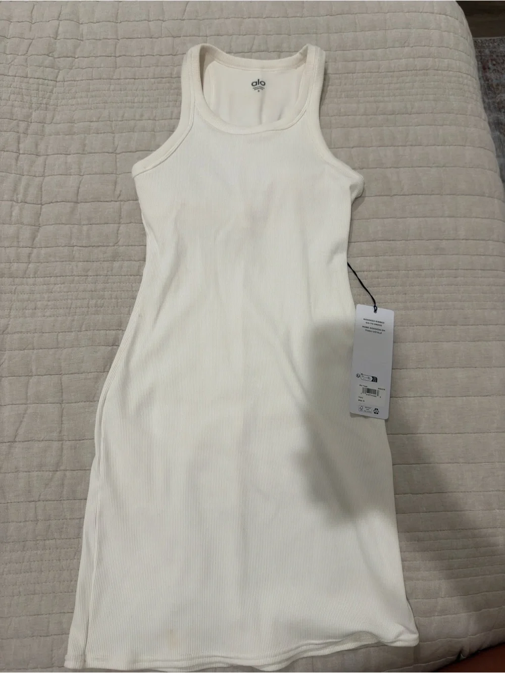 Alo Yoga Goddess Ribbed Go-To Dress in Ivory